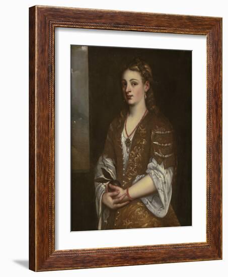 Portrait of a Young Lady Holding an Apple, 1550s-Titian (Tiziano Vecelli)-Framed Giclee Print