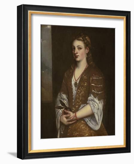 Portrait of a Young Lady Holding an Apple, 1550s-Titian (Tiziano Vecelli)-Framed Giclee Print