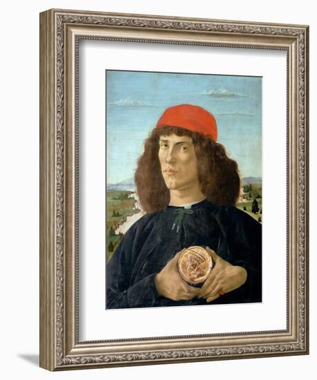 Portrait of a Young Man Holding a Medallion of Cosimo I De' Medici ('The Elder') (1389-1463)-Sandro Botticelli-Framed Giclee Print