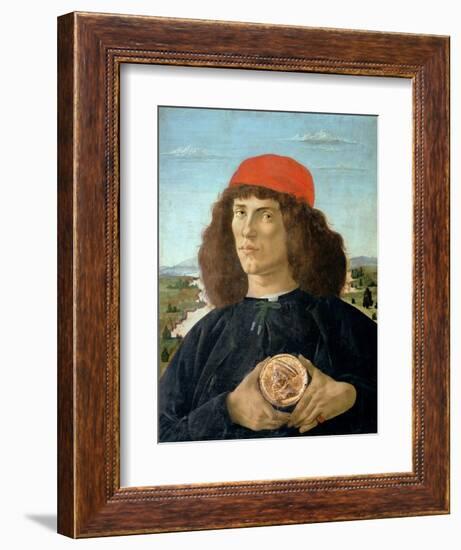 Portrait of a Young Man Holding a Medallion of Cosimo I De' Medici ('The Elder') (1389-1463)-Sandro Botticelli-Framed Giclee Print