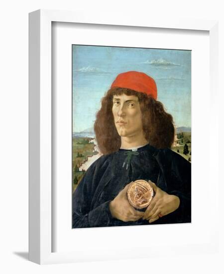 Portrait of a Young Man Holding a Medallion of Cosimo I De' Medici ('The Elder') (1389-1463)-Sandro Botticelli-Framed Giclee Print