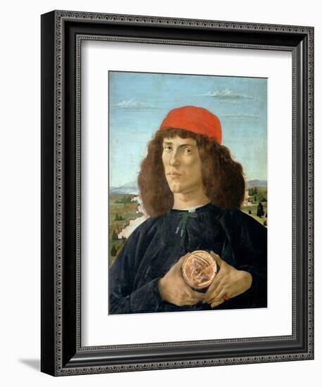 Portrait of a Young Man Holding a Medallion of Cosimo I De' Medici ('The Elder') (1389-1463)-Sandro Botticelli-Framed Giclee Print