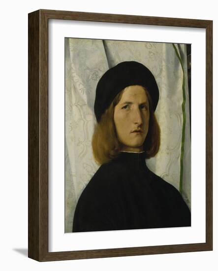 Portrait of a Young Man in Front of a White Curtain, about 1508-Lorenzo Lotto-Framed Giclee Print