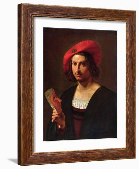 Portrait of a Young Man wearing a Hat with a Badge, holding a Mask-Pietro Paolini-Framed Giclee Print