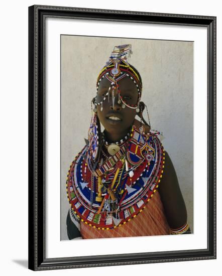 Portrait of a Young Samburu Woman in Traditional Dress and Jewellery, East Africa, Africa-Liba Taylor-Framed Photographic Print