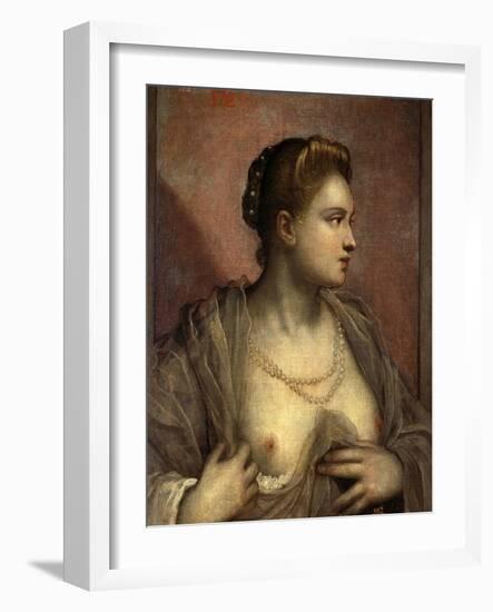 Portrait of a Young Venetian Woman Baring Her Breasts-Jacopo Robusti Tintoretto-Framed Giclee Print