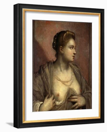 Portrait of a Young Venetian Woman Baring Her Breasts-Jacopo Robusti Tintoretto-Framed Giclee Print