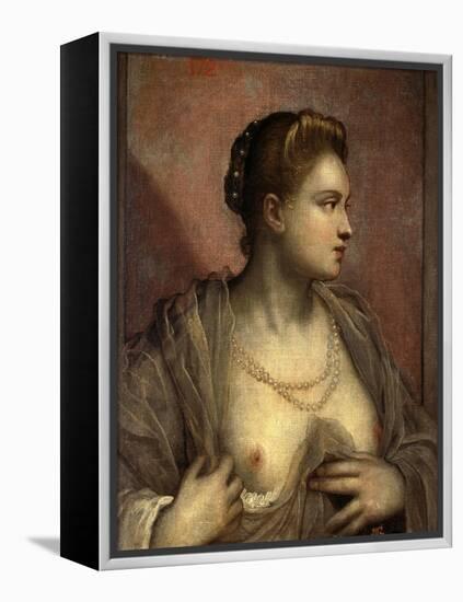 Portrait of a Young Venetian Woman Baring Her Breasts-Jacopo Robusti Tintoretto-Framed Premier Image Canvas