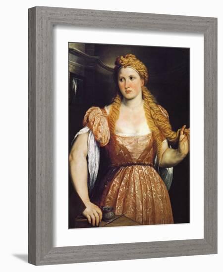 Portrait of a Young Woman at Her Toilet - Paris Bordone (Bordon) (1500-1571). Oil on Canvas, C. 155-Paris Bordone-Framed Giclee Print