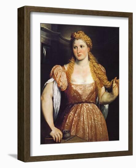 Portrait of a Young Woman at Her Toilet - Paris Bordone (Bordon) (1500-1571). Oil on Canvas, C. 155-Paris Bordone-Framed Giclee Print