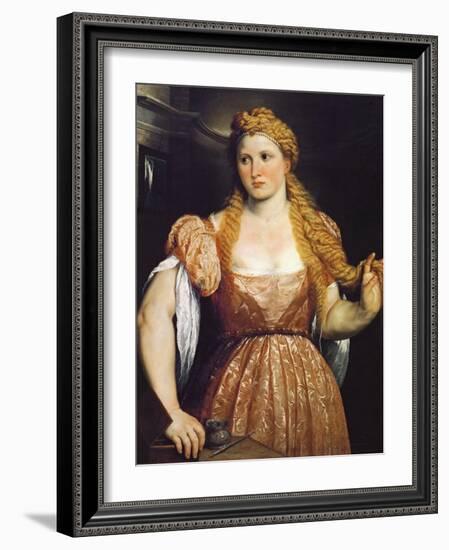 Portrait of a Young Woman at Her Toilet - Paris Bordone (Bordon) (1500-1571). Oil on Canvas, C. 155-Paris Bordone-Framed Giclee Print