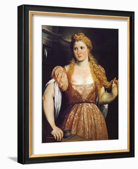 Portrait of a Young Woman at Her Toilet - Paris Bordone (Bordon) (1500-1571). Oil on Canvas, C. 155-Paris Bordone-Framed Giclee Print