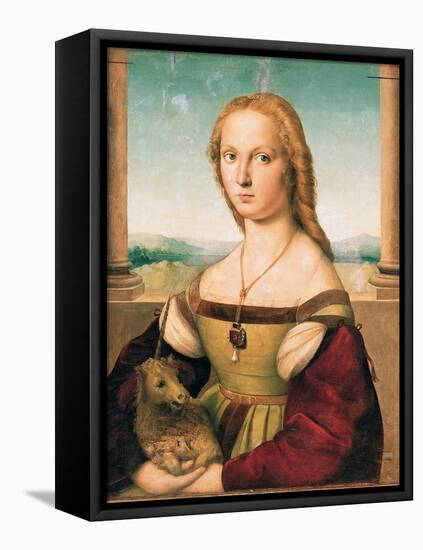 Portrait of a Young Woman (Lady with a Unicorn)-Raffaello Sanzio-Framed Premier Image Canvas