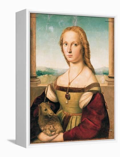 Portrait of a Young Woman (Lady with a Unicorn)-Raffaello Sanzio-Framed Premier Image Canvas