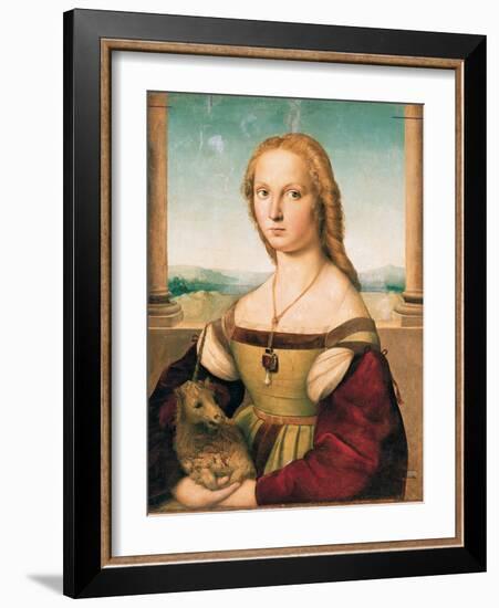 Portrait of a Young Woman (Lady with a Unicorn)-Raffaello Sanzio-Framed Giclee Print