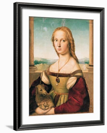 Portrait of a Young Woman (Lady with a Unicorn)-Raffaello Sanzio-Framed Giclee Print