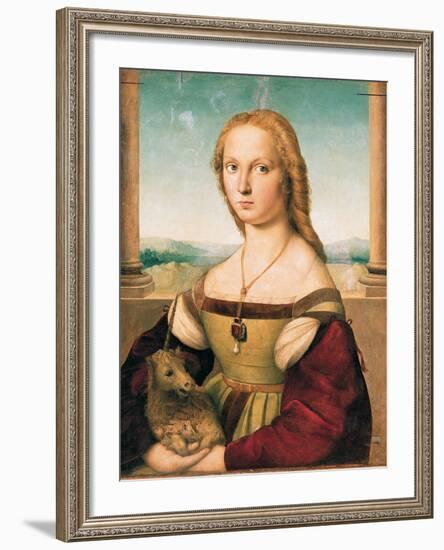 Portrait of a Young Woman (Lady with a Unicorn)-Raffaello Sanzio-Framed Giclee Print