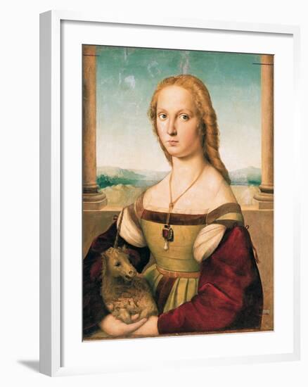 Portrait of a Young Woman (Lady with a Unicorn)-Raffaello Sanzio-Framed Giclee Print