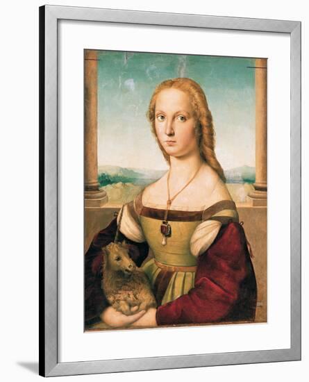 Portrait of a Young Woman (Lady with a Unicorn)-Raffaello Sanzio-Framed Giclee Print