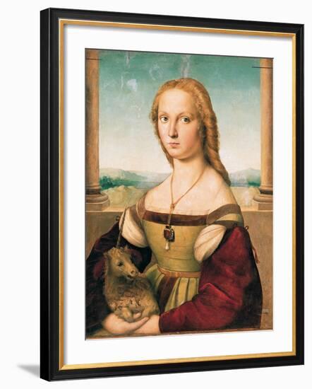 Portrait of a Young Woman (Lady with a Unicorn)-Raffaello Sanzio-Framed Giclee Print