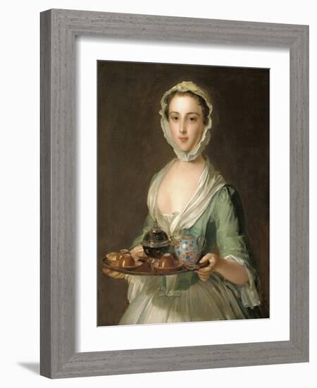 Portrait of a Young Woman, Possibly Hannah, the Artist's Maid, Holding a Tea Tray-Mercier-Framed Giclee Print