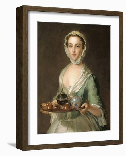 Portrait of a Young Woman, Possibly Hannah, the Artist's Maid, Holding a Tea Tray-Mercier-Framed Giclee Print