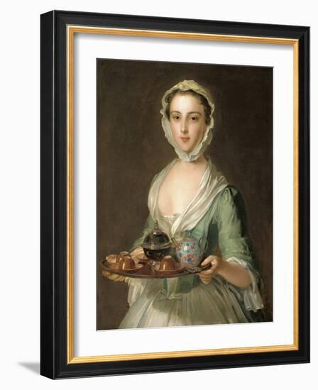 Portrait of a Young Woman, Possibly Hannah, the Artist's Maid, Holding a Tea Tray-Mercier-Framed Giclee Print