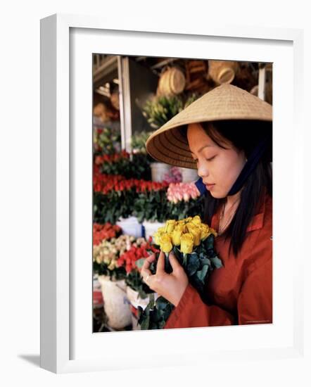 Portrait of a Young Woman Selling Roses, Dalat, Central Highlands, Vietnam, Indochina-Gavin Hellier-Framed Photographic Print