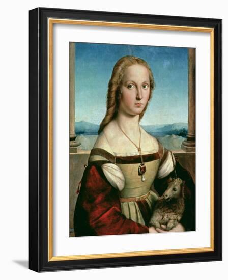 Portrait of a Young Woman with a Unicorn, circa 1505-6-Raphael-Framed Giclee Print