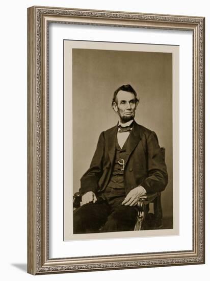 Portrait of Abraham Lincoln (1809-65) (B/W Photo)-Mathew Brady-Framed Giclee Print