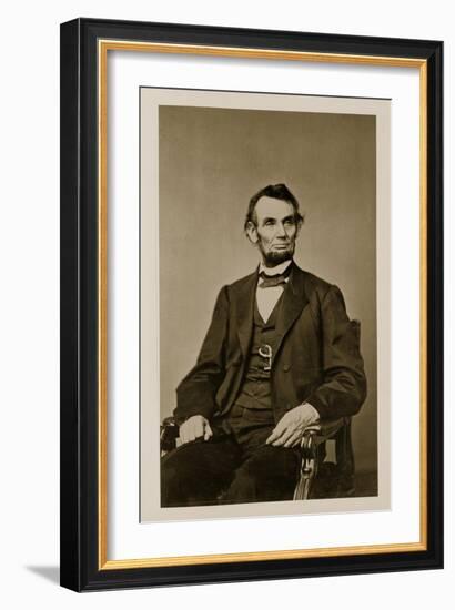 Portrait of Abraham Lincoln (1809-65) (B/W Photo)-Mathew Brady-Framed Giclee Print