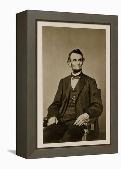 Portrait of Abraham Lincoln (1809-65) (B/W Photo)-Mathew Brady-Framed Premier Image Canvas