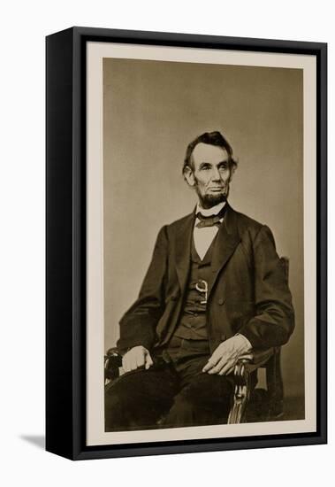 Portrait of Abraham Lincoln (1809-65) (B/W Photo)-Mathew Brady-Framed Premier Image Canvas