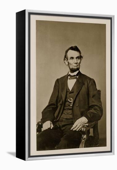 Portrait of Abraham Lincoln (1809-65) (B/W Photo)-Mathew Brady-Framed Premier Image Canvas