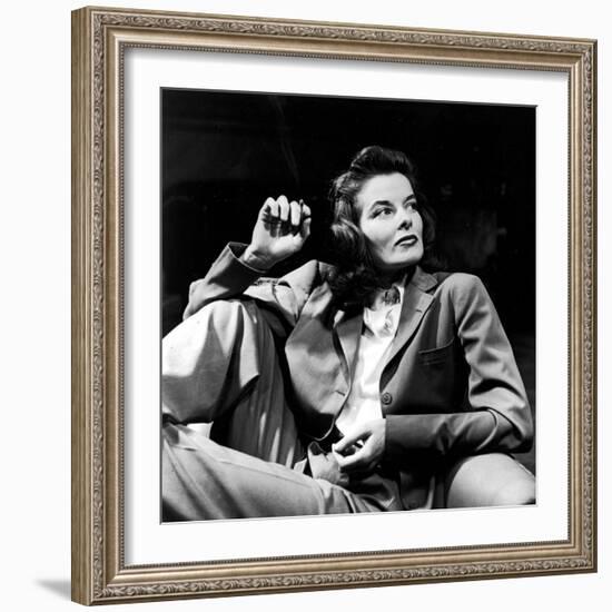 Portrait of Actress Katharine Hepburn with Cigarette in Hand-Alfred Eisenstaedt-Framed Premium Photographic Print