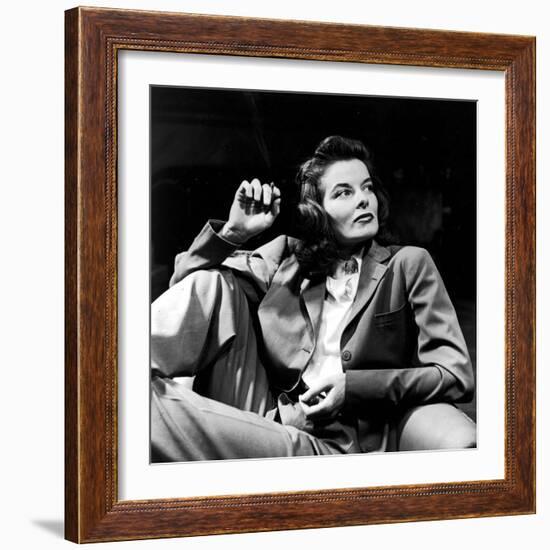 Portrait of Actress Katharine Hepburn with Cigarette in Hand-Alfred Eisenstaedt-Framed Premium Photographic Print
