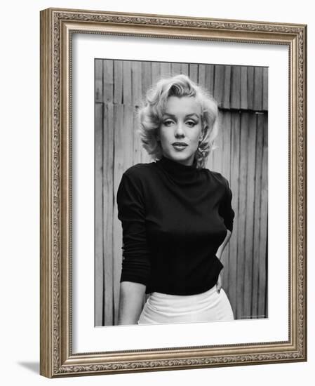 Portrait of Actress Marilyn Monroe on Patio of Her Home-Alfred Eisenstaedt-Framed Premium Photographic Print