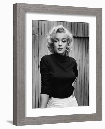 Portrait of Actress Marilyn Monroe on Patio of Her Home-Alfred Eisenstaedt-Framed Premium Photographic Print