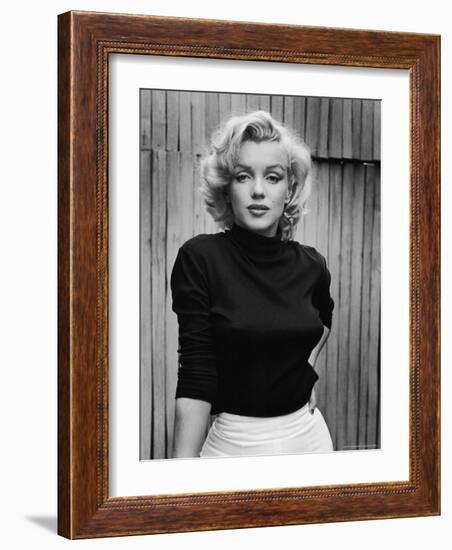 Portrait of Actress Marilyn Monroe on Patio of Her Home-Alfred Eisenstaedt-Framed Premium Photographic Print