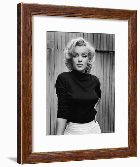 Portrait of Actress Marilyn Monroe on Patio of Her Home-Alfred Eisenstaedt-Framed Premium Photographic Print