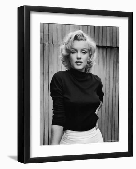 Portrait of Actress Marilyn Monroe on Patio of Her Home-Alfred Eisenstaedt-Framed Premium Photographic Print