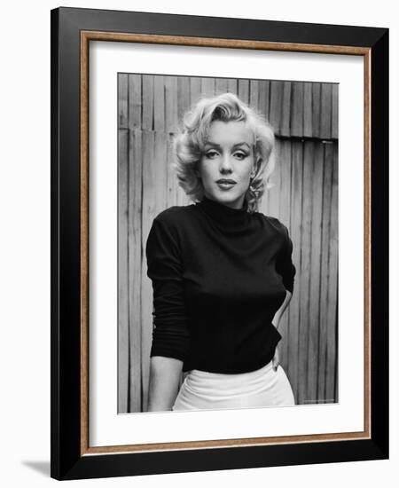 Portrait of Actress Marilyn Monroe on Patio of Her Home-Alfred Eisenstaedt-Framed Premium Photographic Print