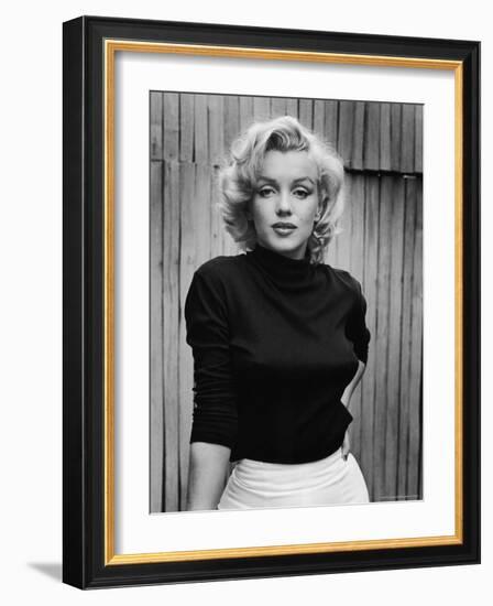 Portrait of Actress Marilyn Monroe on Patio of Her Home-Alfred Eisenstaedt-Framed Premium Photographic Print