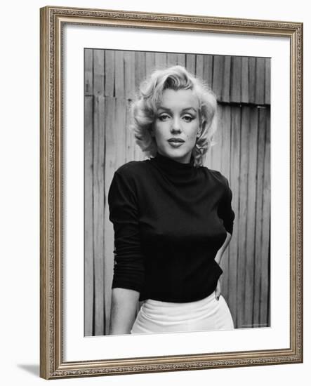 Portrait of Actress Marilyn Monroe on Patio of Her Home-Alfred Eisenstaedt-Framed Premium Photographic Print