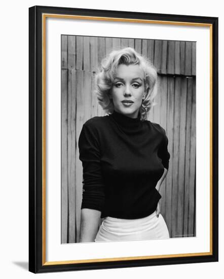 Portrait of Actress Marilyn Monroe on Patio of Her Home-Alfred Eisenstaedt-Framed Premium Photographic Print