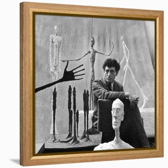 Portrait of Alberto Giacometti Surrounded by His Sculptures-Gordon Parks-Framed Premier Image Canvas