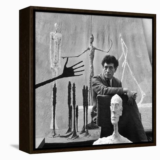 Portrait of Alberto Giacometti Surrounded by His Sculptures-Gordon Parks-Framed Premier Image Canvas