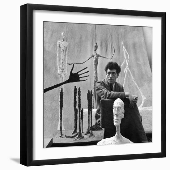 Portrait of Alberto Giacometti Surrounded by His Sculptures-Gordon Parks-Framed Premium Photographic Print