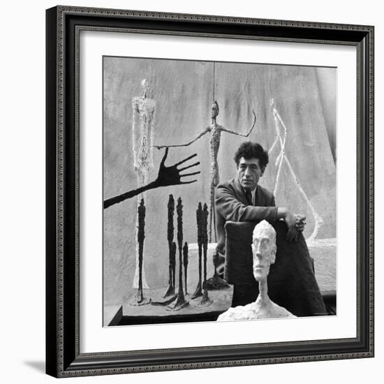 Portrait of Alberto Giacometti Surrounded by His Sculptures-Gordon Parks-Framed Premium Photographic Print