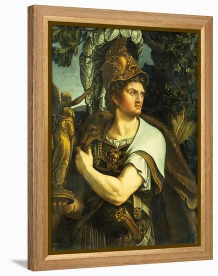 Portrait of Alexander the Great holding a Gilt Statue of Victory-Giulio Romano-Framed Premier Image Canvas